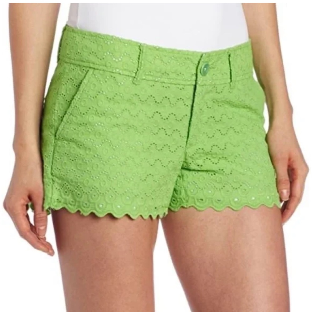 LILLY PULITZER green eyelet lace scalloped Walsh shorts‎ A8